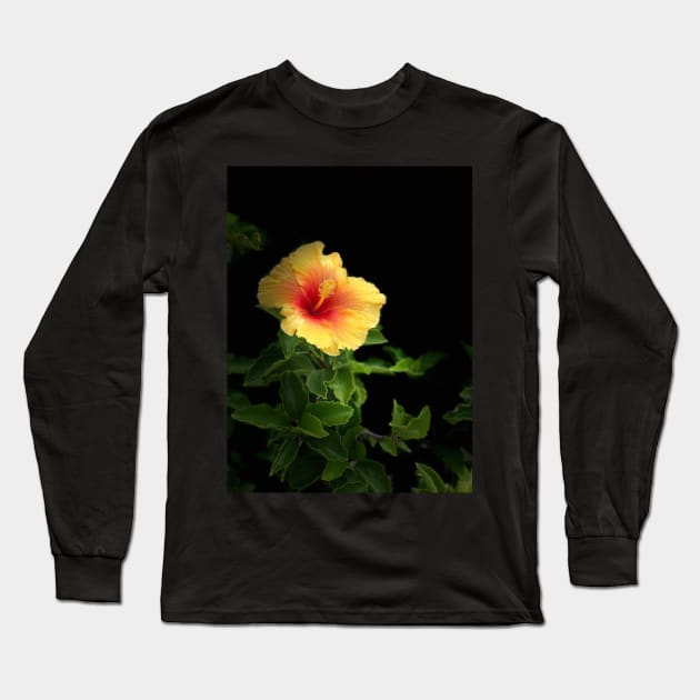 Mai Tai Hibiscus Portrait Long Sleeve T-Shirt by Debra Martz